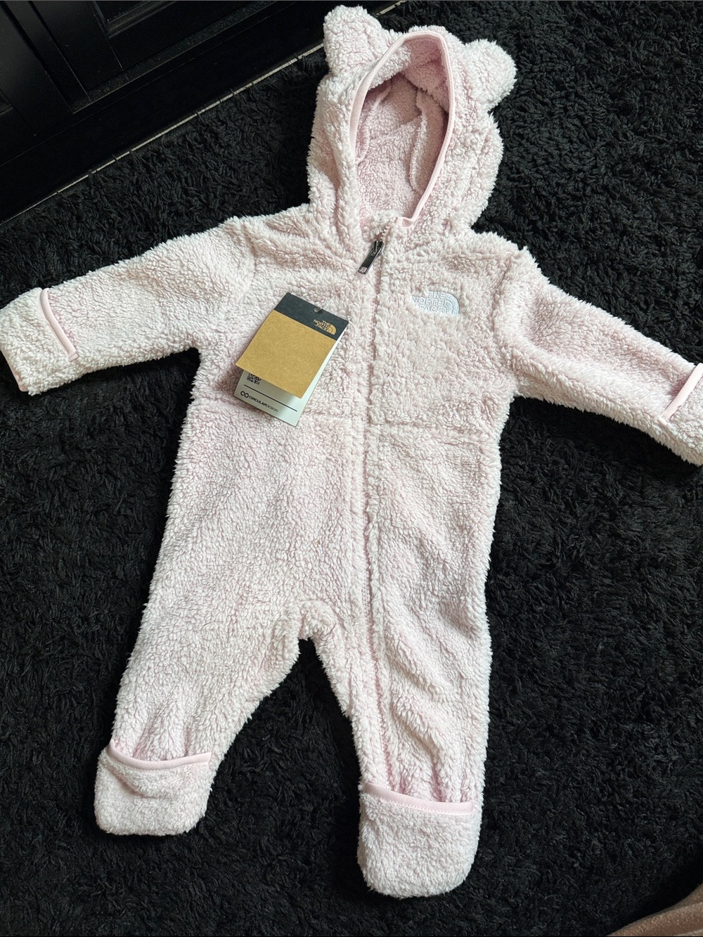 The North Face Light Pink Sherpa Baby One-Piece with Hooded Ears
